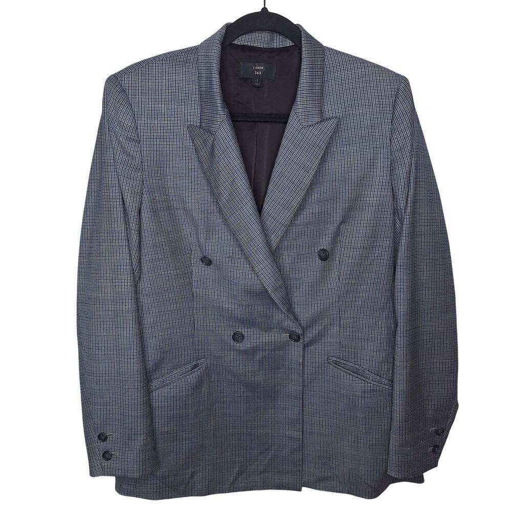 J.Crew 365 Womens Wool Double Breasted Blazer Jacket 12 Houndstooth Plaid Career